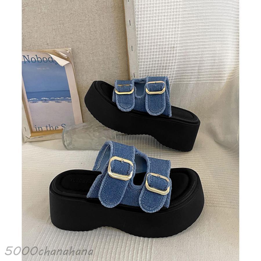 ダブルバックルサンダルデニム厚底サンダル : HAMIYAショップ - 通販