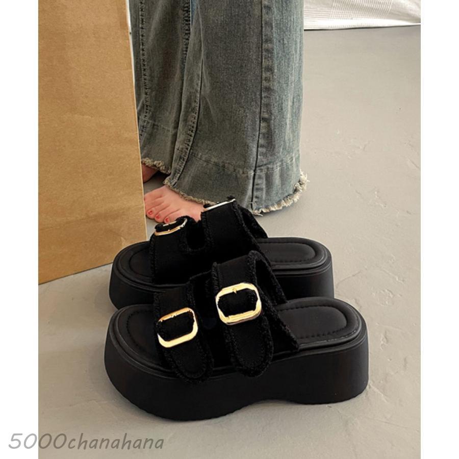 ダブルバックルサンダルデニム厚底サンダル : HAMIYAショップ - 通販