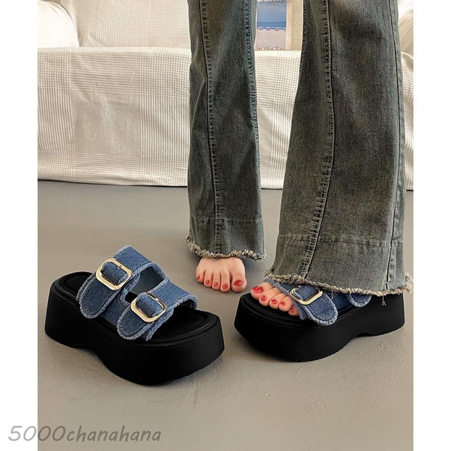 ダブルバックルサンダルデニム厚底サンダル : HAMIYAショップ - 通販