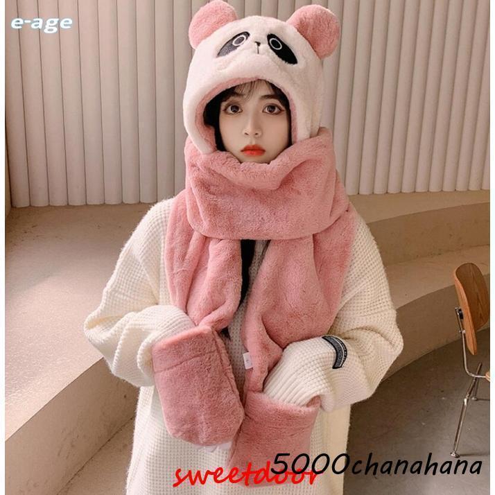 フード付きマフラー レディース 帽子 パンダ 動物 手袋付き マフラー