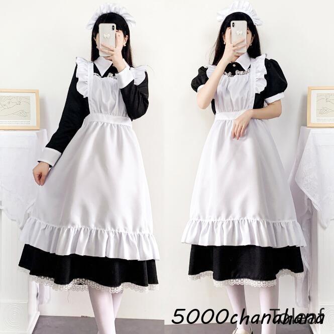爆買 ロング丈 メイド服 メイドコスチューム レディース 大人 黒白