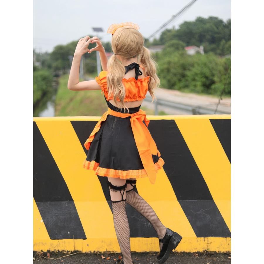 ハロウィン】コスプレ 仮装 大人 元素 メイド服 ワンピース オレンジ