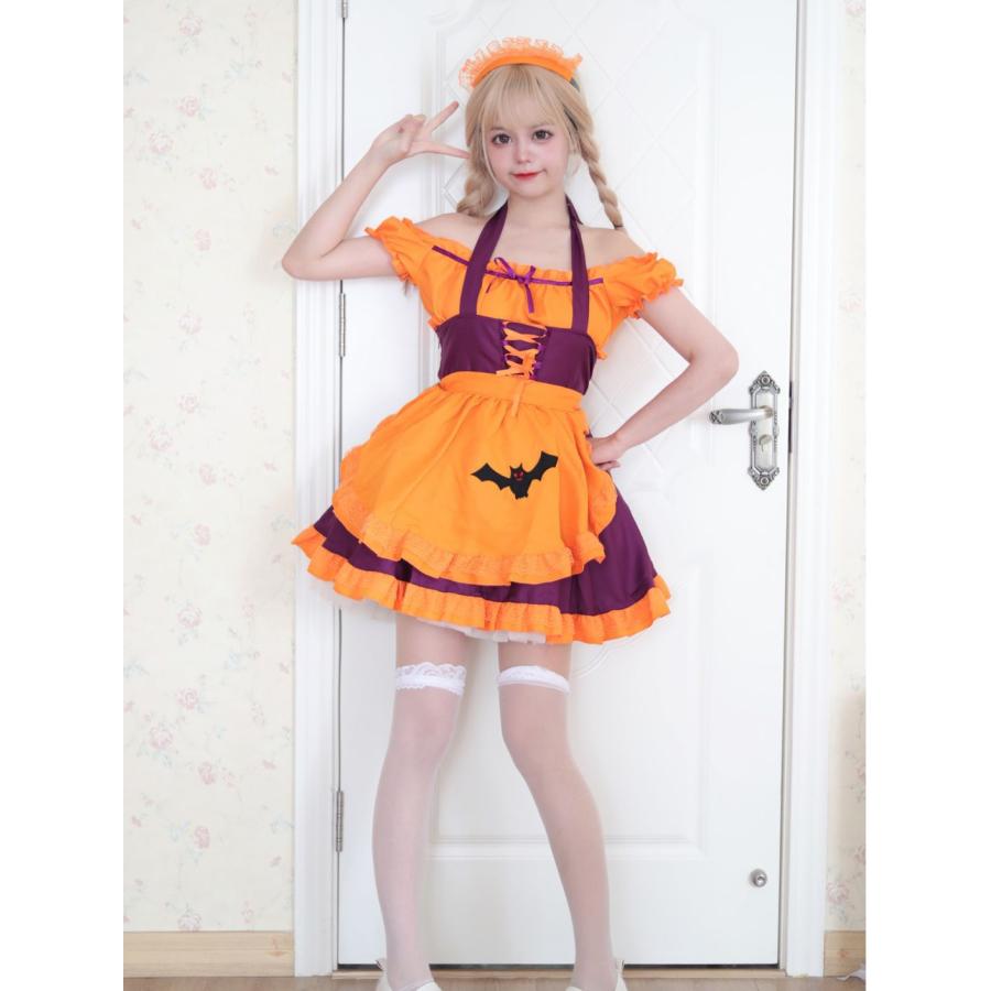 ハロウィン】コスプレ 仮装 大人 元素 メイド服 ワンピース オレンジ