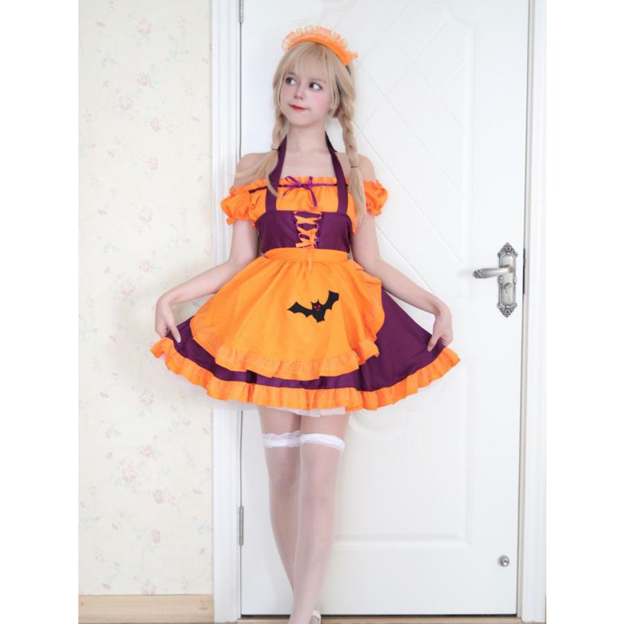 ハロウィン】コスプレ 仮装 大人 元素 メイド服 ワンピース オレンジ