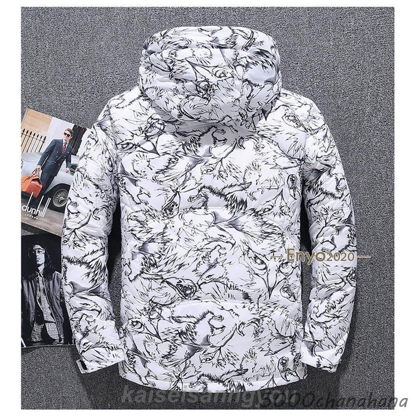 ダウン メンズ アウター フード付き ショート丈 コート 総柄