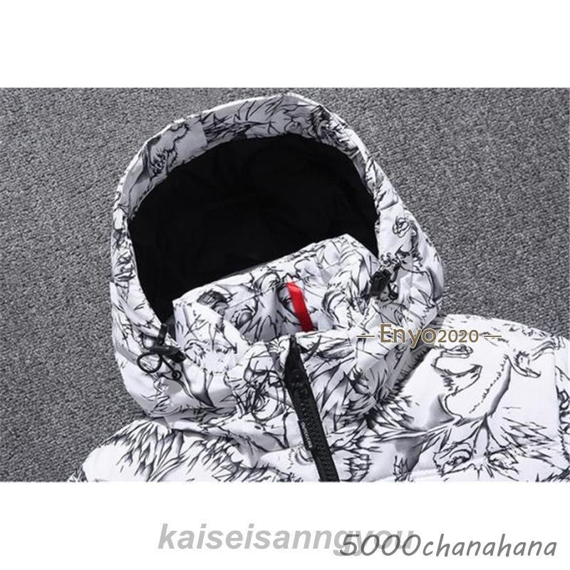 ダウン メンズ アウター フード付き ショート丈 コート 総柄