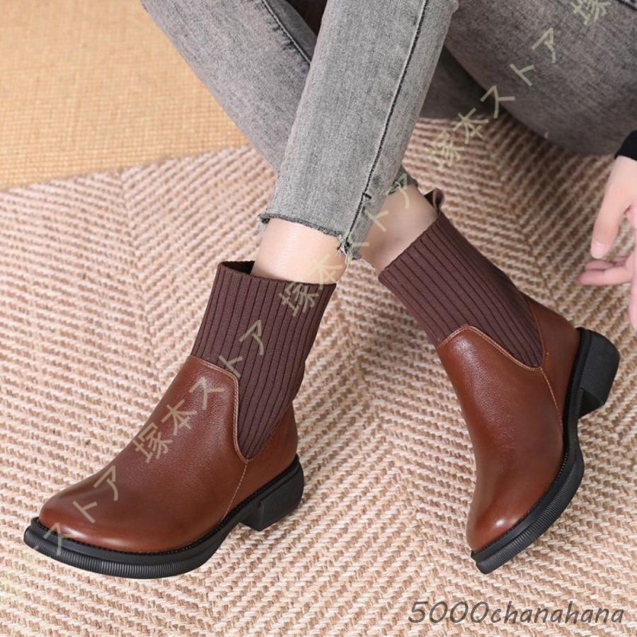 スノーブーツ ハーフブーツ 裏起毛 美脚 ハーフ丈 ロングブーツ レザー