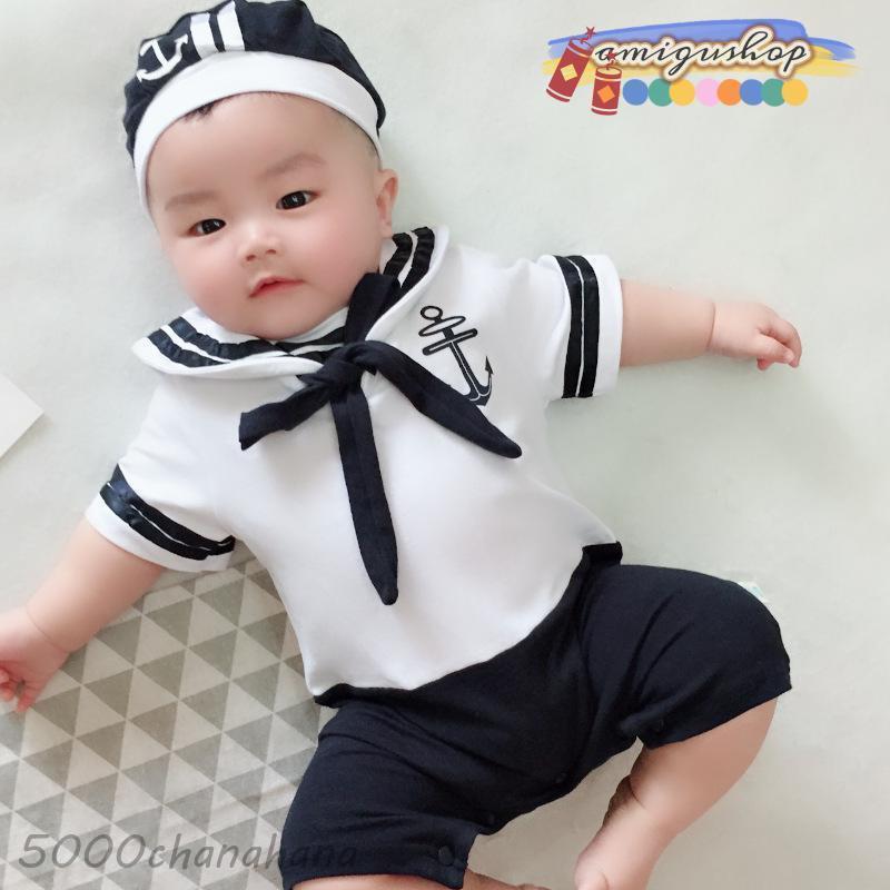 半袖ロンパース カバーオール ベビー 赤ちゃん服 水兵さん マリン