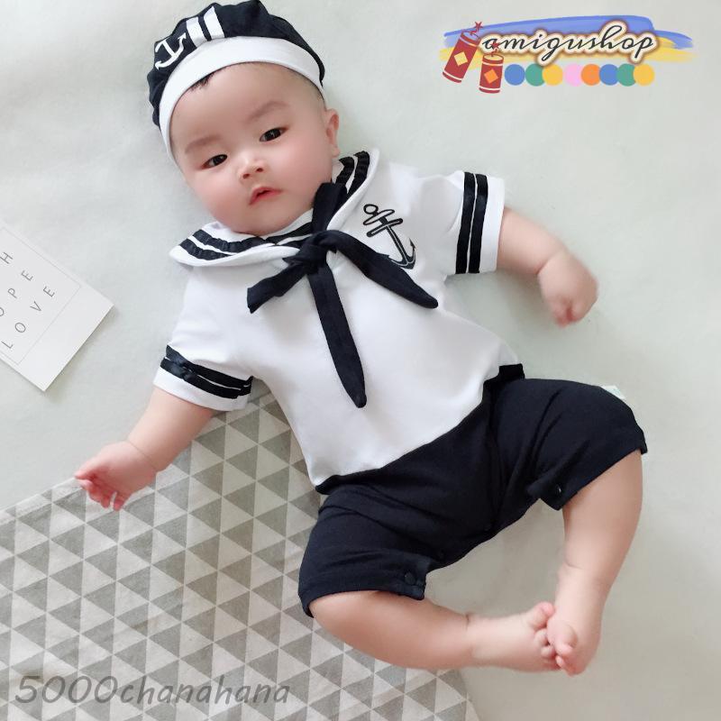 半袖ロンパース カバーオール ベビー 赤ちゃん服 水兵さん マリン
