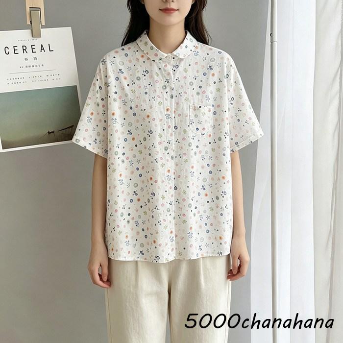 半袖ブラウス レディース シャツ 花柄 チェリー柄 シャツブラウス 半袖