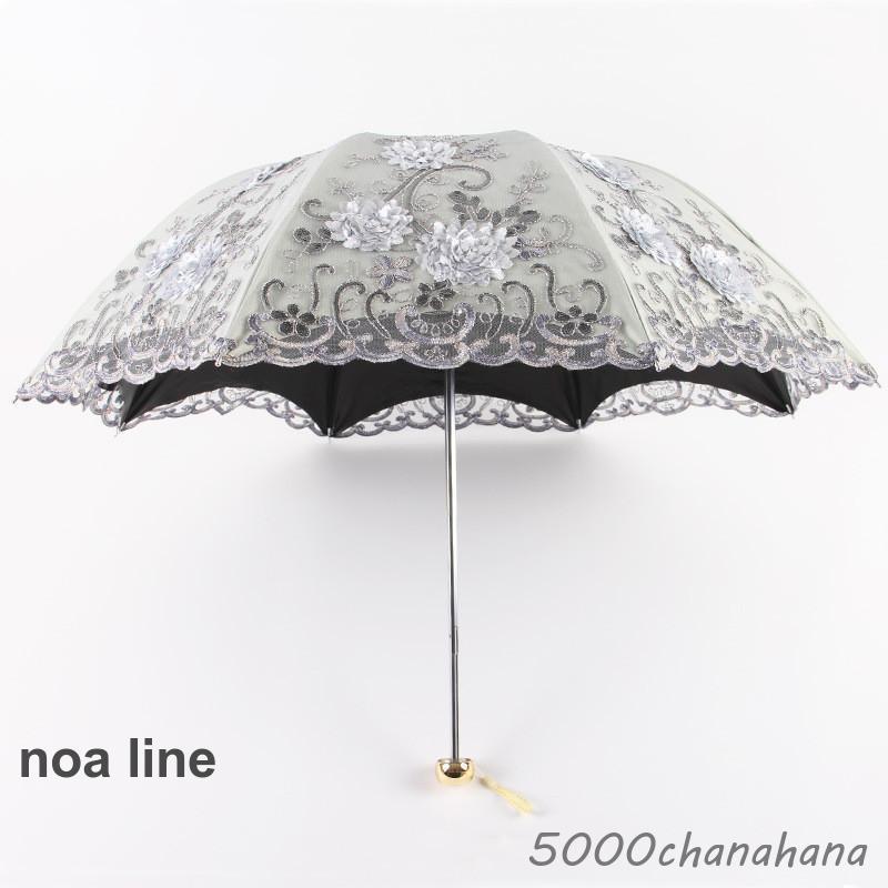 【新品未使用・日本製】レース刺繍 晴雨兼用 長傘／バンブー2本 レース 日傘 晴雨兼用 バンブー風ウッドハンドル 長傘 大判 遮光性の