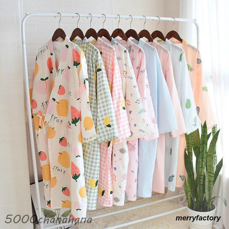 2重ガーゼ バスローブ 花柄果物柄 綿100％ バスローブレディース