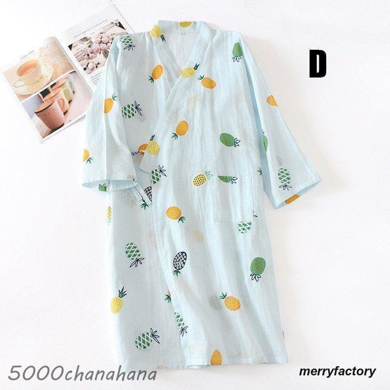 2重ガーゼ バスローブ 花柄果物柄 綿100％ バスローブレディース