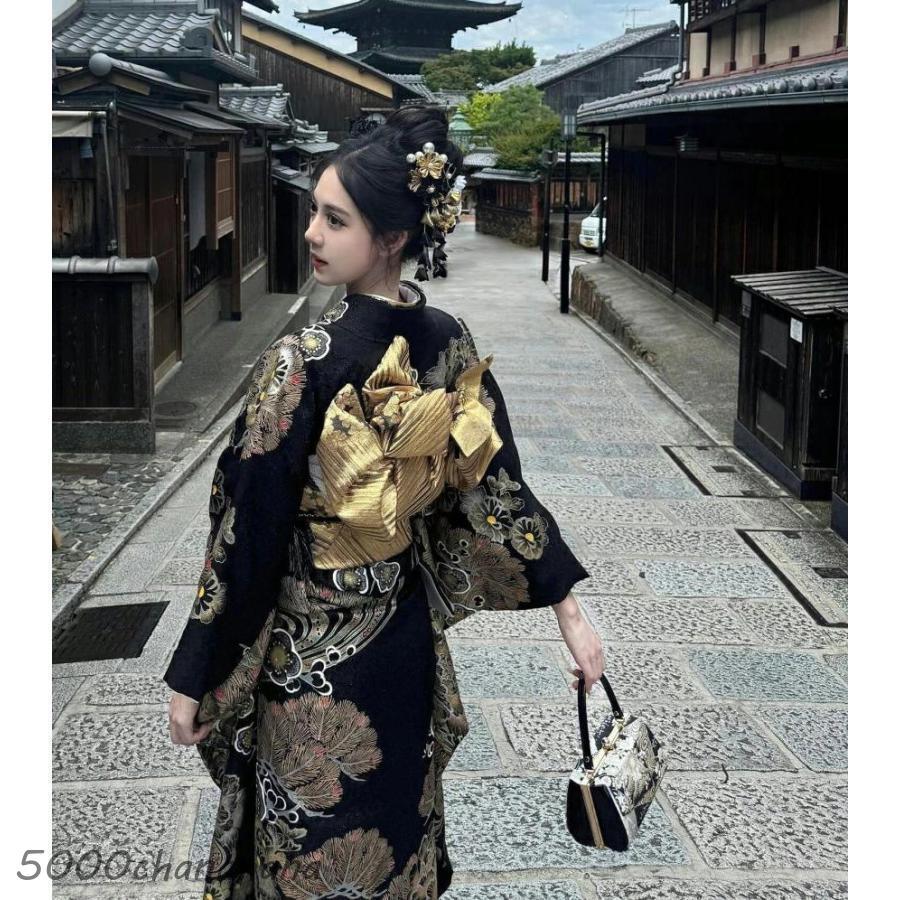 浴衣 黒 レディース セット 女性 ゆかた 高校生 大人っぽい ブラック