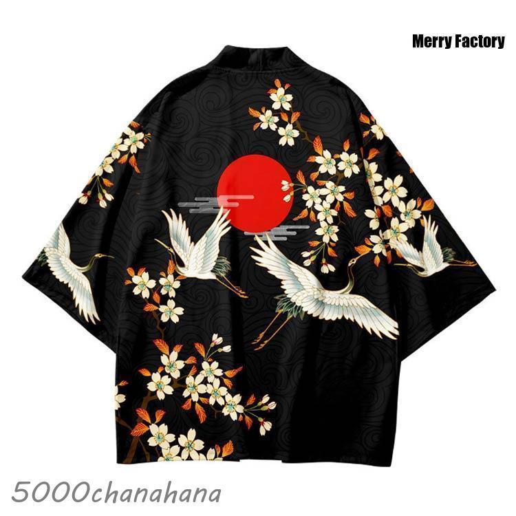 法被 ツル 桜 夏祭り メンズ レディース ハッピ 寺 神社 和柄 羽織り