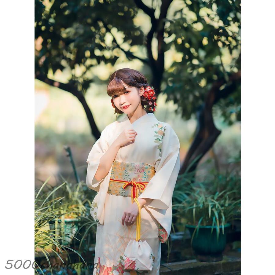 爆買 【菊柄】黄色 浴衣 ゆかた レディース 女性 作り帯 セット 2点