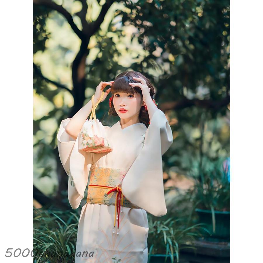菊柄】黄色 浴衣 ゆかた レディース 女性 作り帯 セット 2点セット