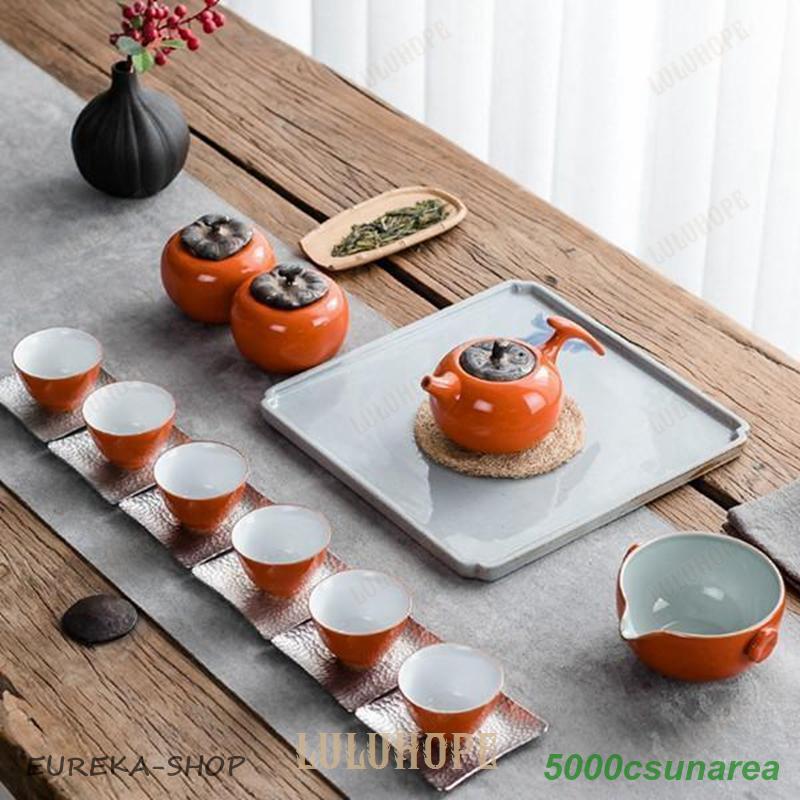 中国茶器セット カーキ 茶器揃 茶皿 陶器 旅行茶具 携帯用セット 耐熱