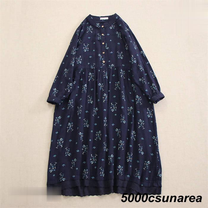 綿 ワンピース 花柄 レディース 新作 2重ガーゼ レース 長袖