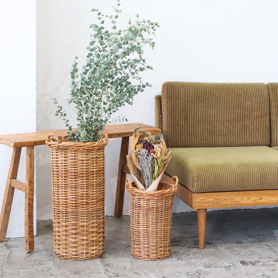 Creer バスケット かご 藤 ラタン グリーン フラワー 傘立て