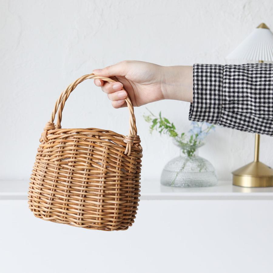 かごバッグ ミニバッグ ハンドバッグ バスケット 藤 皮付きラタン 持ち