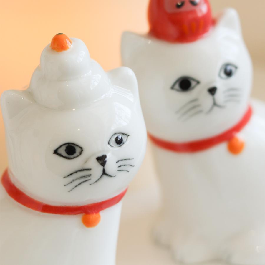 Creer 公式 猫 ねこ ネコ お正月 置物 鏡もち だるま 磁器 飾り 玄関