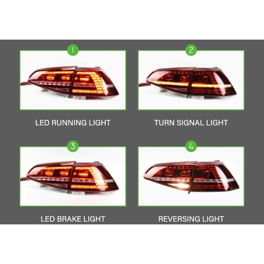 LED テールライト ゴルフ GOLF7 5G フォルクスワーゲン 前期型 シーケンシャルウィンカー AOKEDING タイプC レッド_5