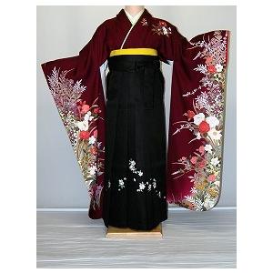 振袖袴レンタル 卒業式 標準サイズ フルセット 謝恩会 卒業袴 着物レンタル 正絹振袖 古典柄 赤・ピンク・赤紫系 hf742