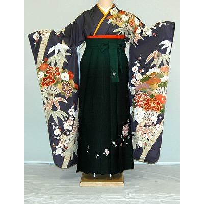 振袖袴レンタル 卒業式 標準サイズ フルセット 謝恩会 卒業袴 着物レンタル 正絹振袖 古典柄 黒・茶・グレー系多色系・古典柄 hf787