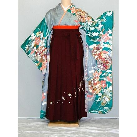 振袖袴レンタル 卒業式 標準サイズ フルセット 謝恩会 卒業袴 着物レンタル 正絹振袖 古典柄 青・青紫・緑系 hf817