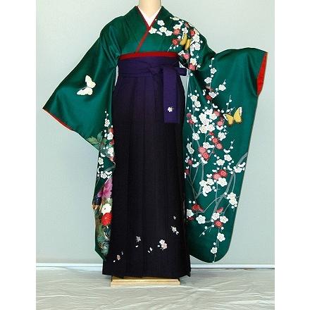 振袖袴レンタル 卒業式 ゆったりサイズ 大きいサイズ 2L 3L フルセット 卒業袴 謝恩会 正絹振袖 古典柄 青・青紫・緑系 hf918