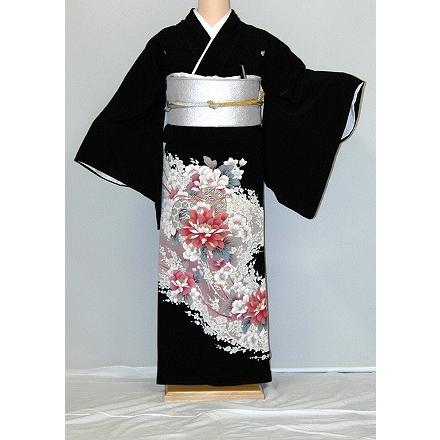 留袖レンタル 黒留袖 留め袖 結婚式 着物レンタル フルセット  母親 とめそで 正絹 高級 親族 人気 和装 標準 薄ピンク鼓に大きなボタン花 rt114 | 