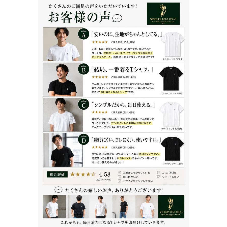 WESTERNPOLOTEXAS Tシャツ メンズ 半袖 コットン100％ 綿100 厚手 ワン