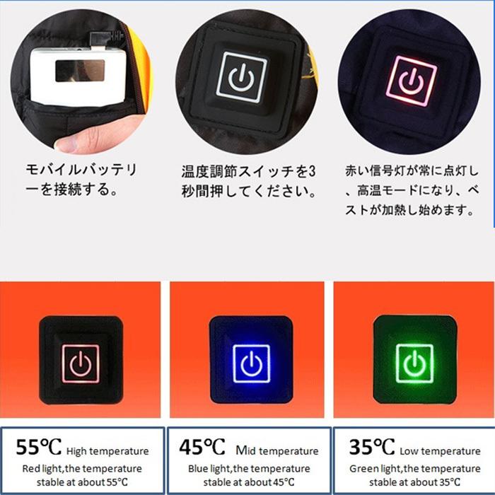 電熱ベスト USB加熱 防寒服 5枚ヒーター内蔵 電熱ジャケット 秋冬用 3段階温度調整 男女兼用 zakka196 爆買 |  | 02