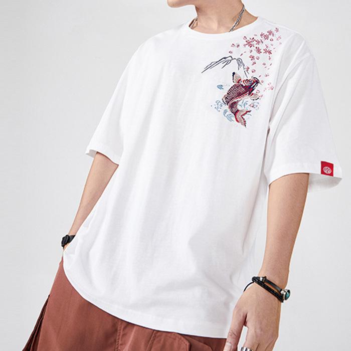 カープ 鯉 Tシャツ 半袖 高級生地 タトゥーイメージ 刺しゅうプリント