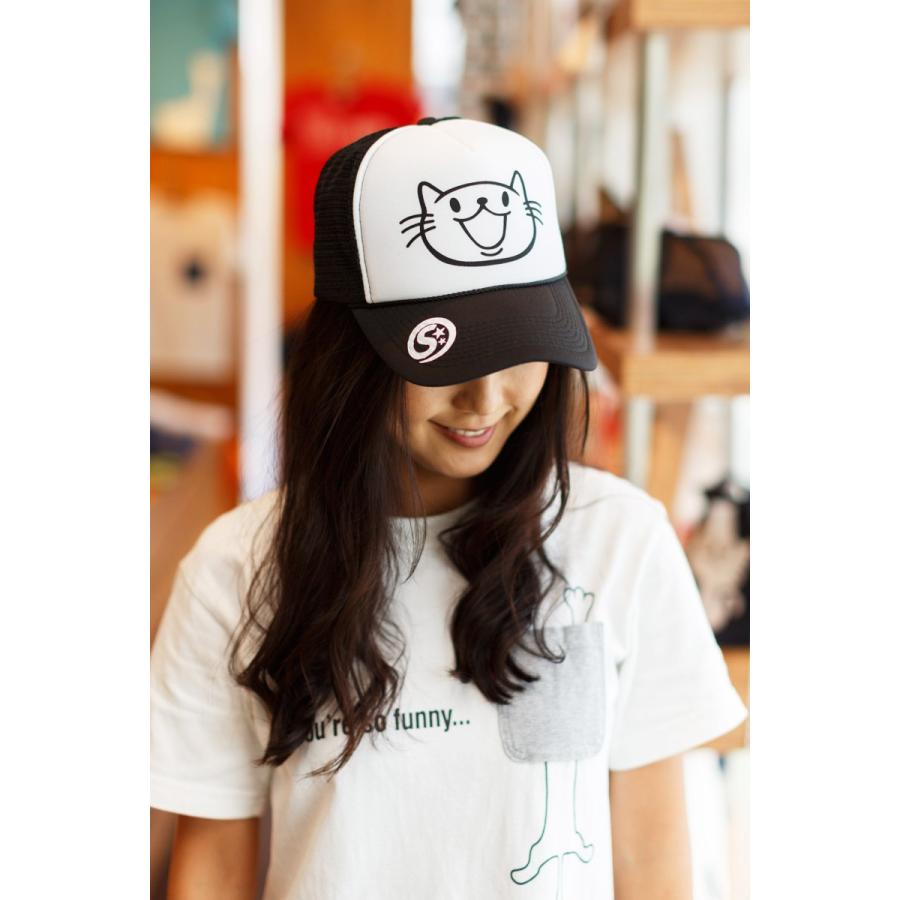 猫 おもしろ かわいい メッシュキャップ SMILE CAT ブラック ネコ ねこ