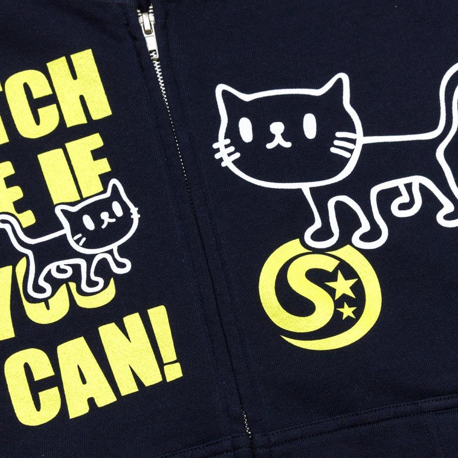 猫 おもしろ かわいい パーカー メンズ レディース CATCH ME - ネイビー×イエロー ネコ ねこ 猫柄 雑貨 SCOPY スコーピー｜55scopy｜04