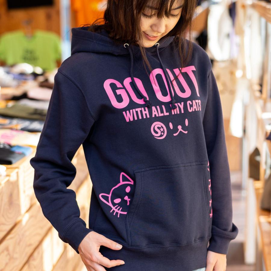 猫 おもしろ かわいい パーカー メンズ レディース Go Out ネイビー ネコ ねこ 猫柄 雑貨 Scopy スコーピー 期間限定