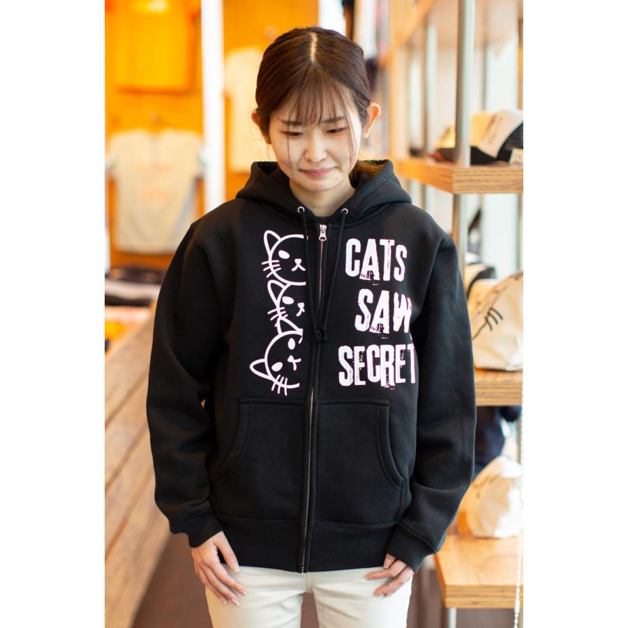 猫 おもしろ かわいい パーカー メンズ レディース WATCHCAT ブラック