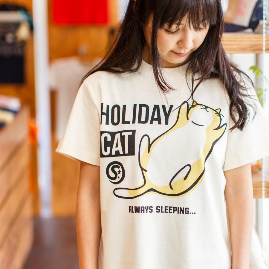 猫 Tシャツ 半袖 HOLIDAY CAT ナチュラル おもしろ ネコ ねこ 猫柄