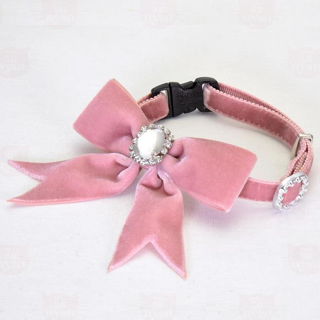 ゴロにゃんオリジナル 豪華ベルベットリボンおしゃれ猫首輪 クリスタル