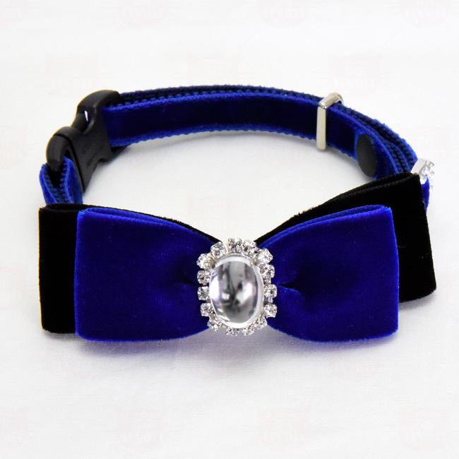 ゴロにゃんオリジナル 豪華ベルベット蝶ネクタイおしゃれ猫首輪