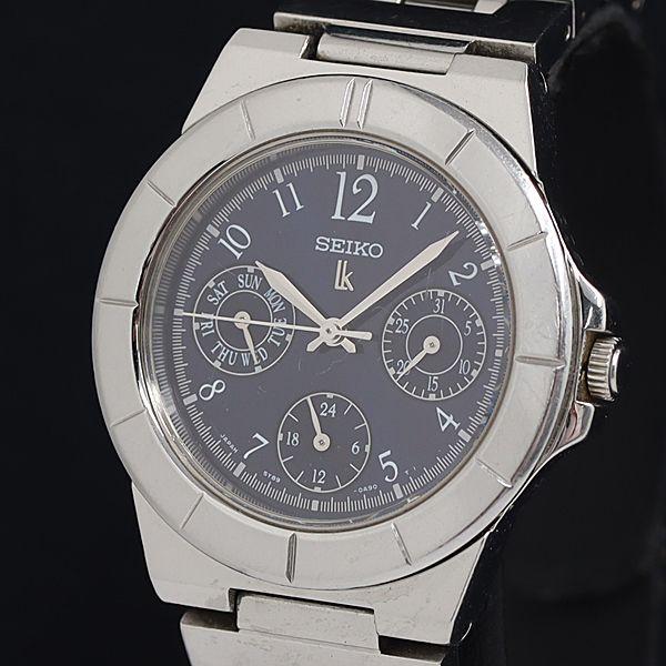 稼動 良品 セイコー ルキア QZ デイデイト ネイビー文字盤 5Y89-0B30