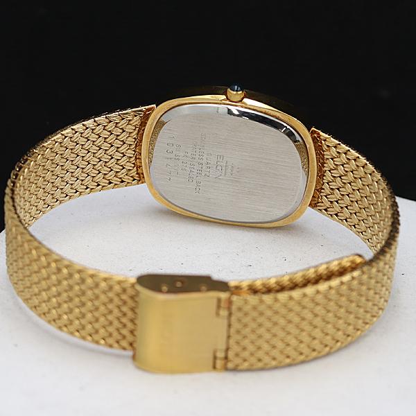 箱付 稼働 美品 エルジン FK-276 石付 金文字盤 QZ メンズ腕時計 NSY 