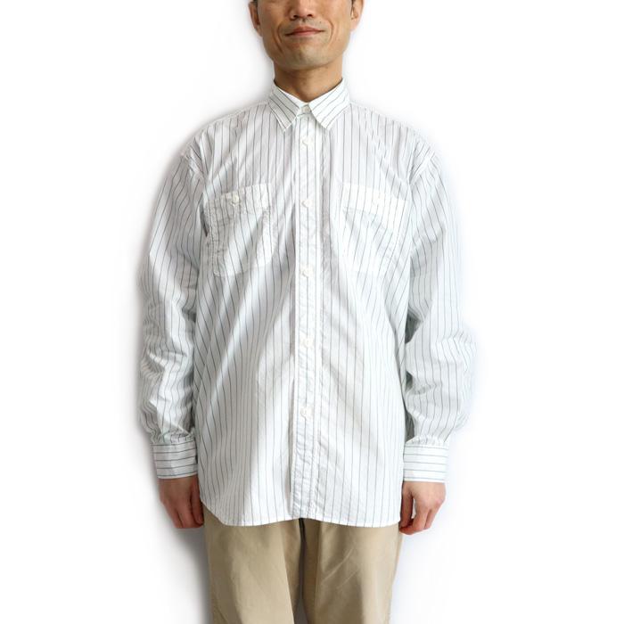 FUJITO（フジト）ビッグシルエット ワークシャツ（グリーンストライプ）｜5minutes｜02