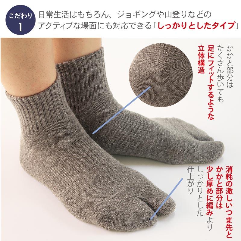 足袋ソックス 歩きへんろたび メンズ 日本製 普通地 黒 グレー 白 全3