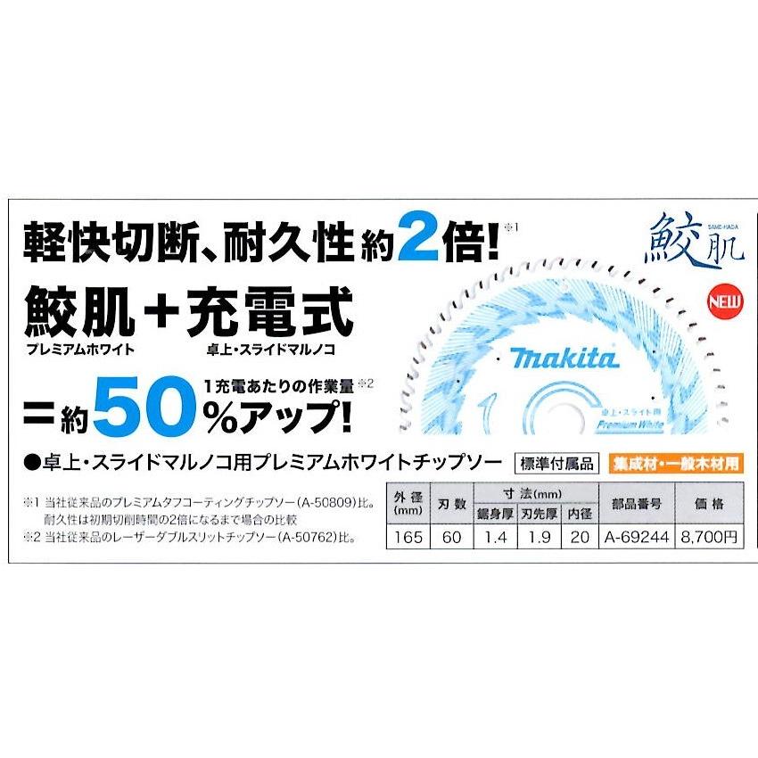 A-69244　マキタ(makita)　卓上・スライドマルノコ用プレミアムホワイト(鮫肌)チップソー