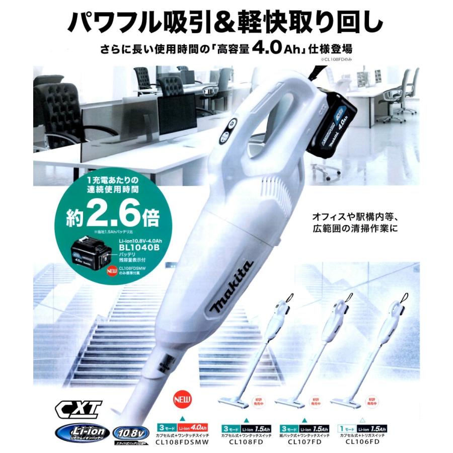 makita CL108FDSMW マキタ充電式クリーナー 楽天市場】マキタ掃除機 10.8V 充電式クリーナー CL108FDZW