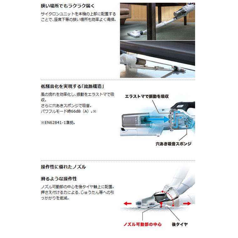 充電式クリーナー CL286FDRFW マキタ(makita)  [サイクロン一体式+ワンタッチスイッチ] (バッテリ・充電器付) 18V 3.0Ahの画像