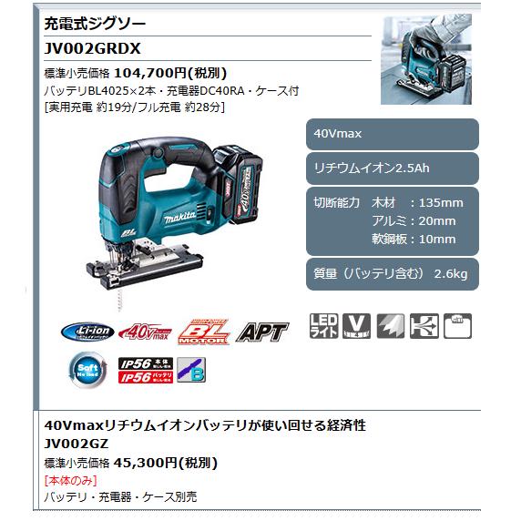 マキタ（makita） JV002GRDX 40V 2.5Ah 充電式ジグソー ＜2.5Ah